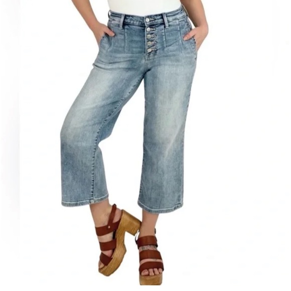 Judy Blue wide leg cropped button fly stretch jeans 11/30 - Picture 1 of 12